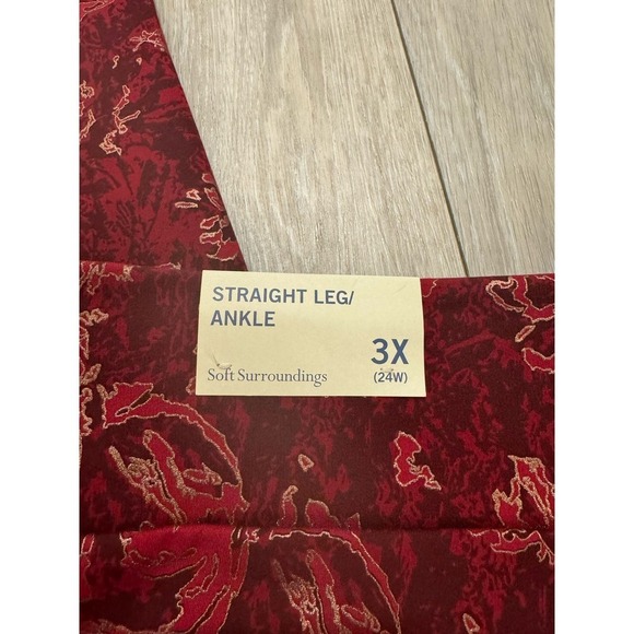 Soft Surroundings Ponte Knit Pants Women Red Gold Floral Pull On Straight Leg - Picture 4 of 7